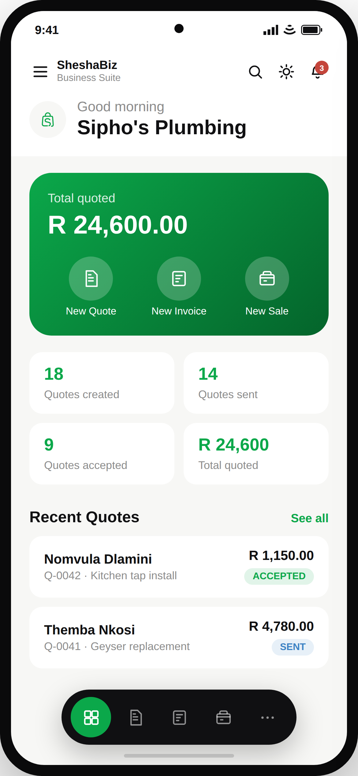 SheshaBiz dashboard
